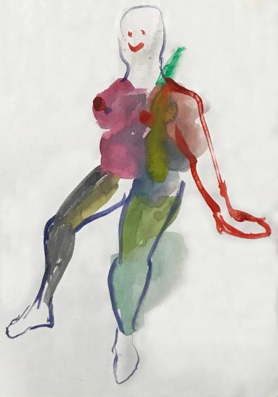 Michaela Sanson-Braun, Personne assise, 2023, feutre, crayon et aquarelle sur papier